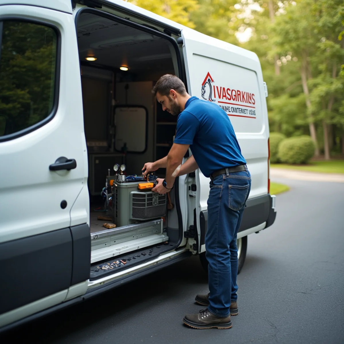 Littlejohn Air Pros equipped HVAC service van parked on Delaware County residential street