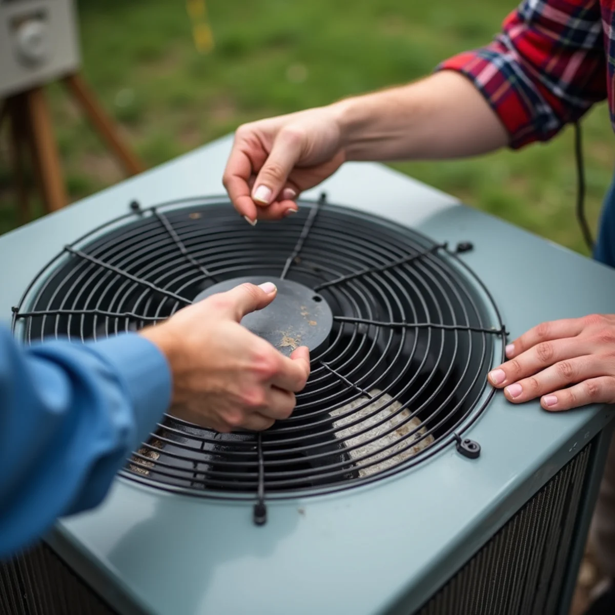 HVAC technician assessing lifespan and energy efficiency of aging split system heating unit